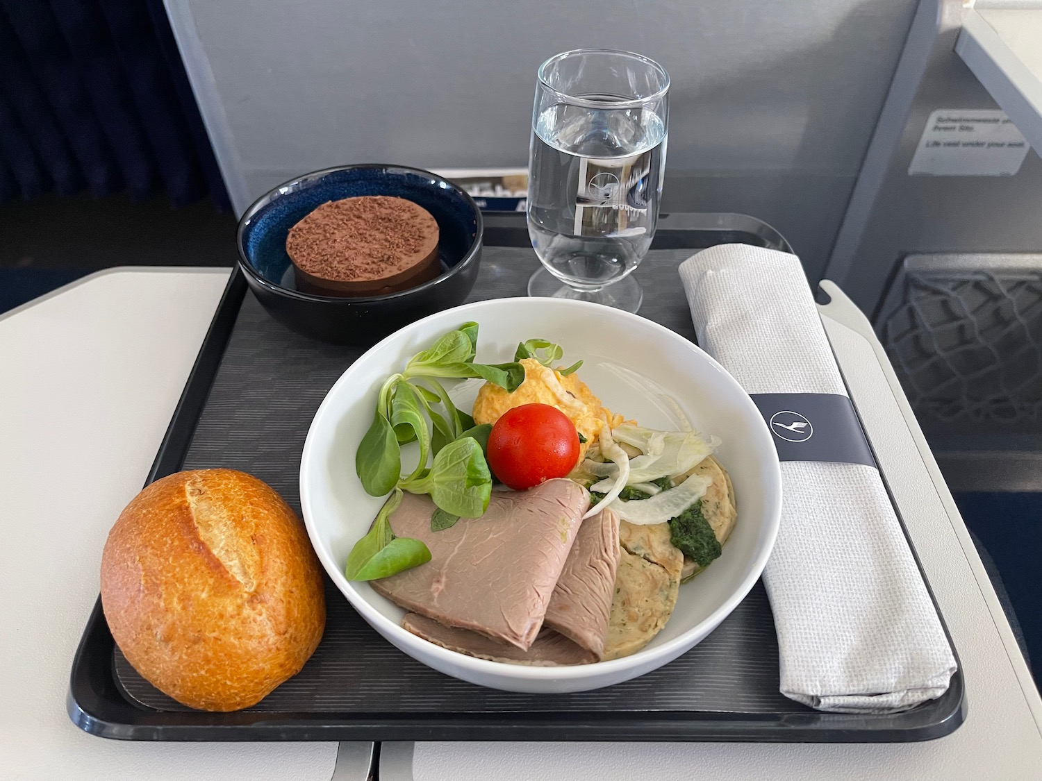 a plate of food on a tray