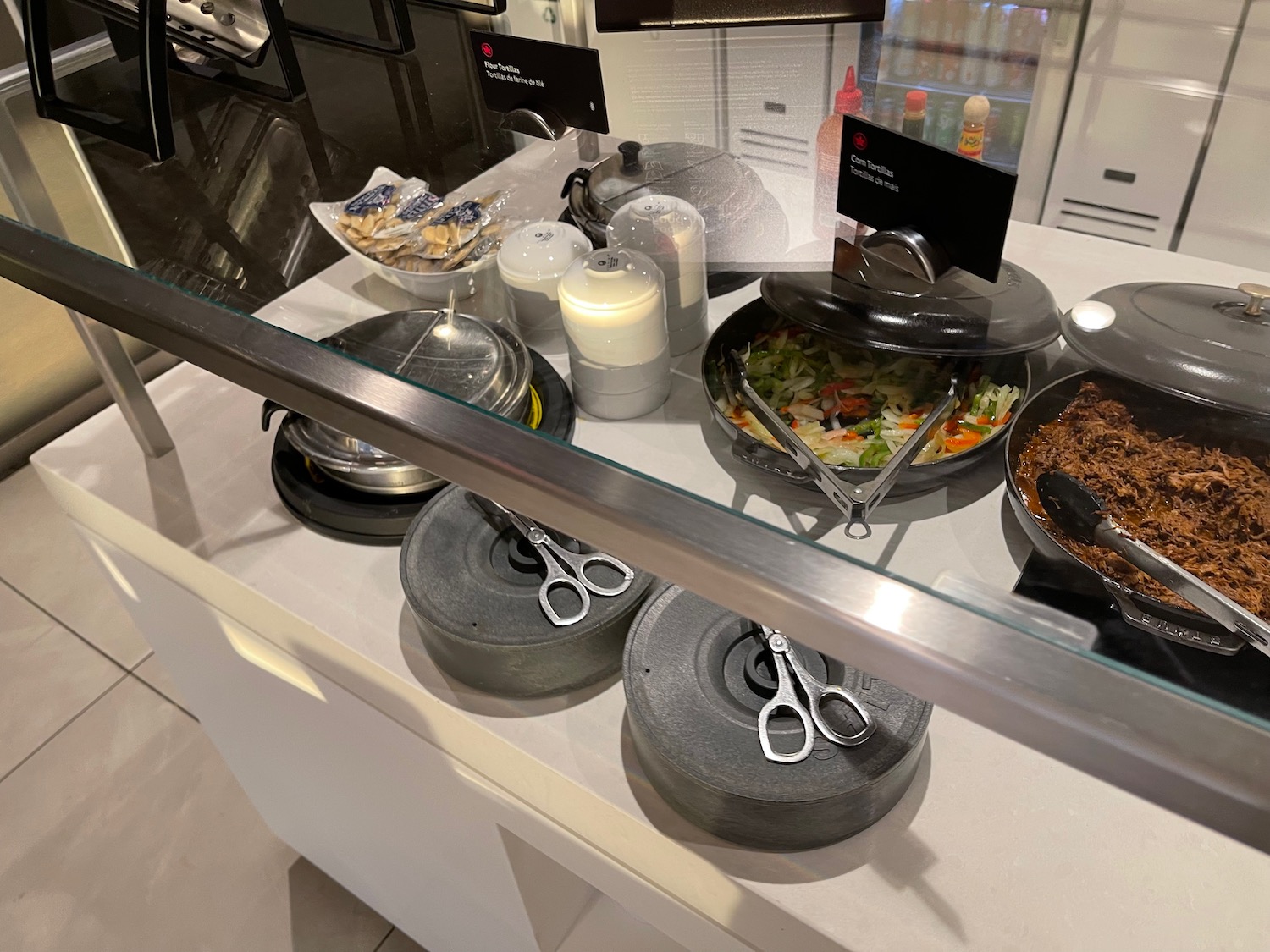 a counter with food on it