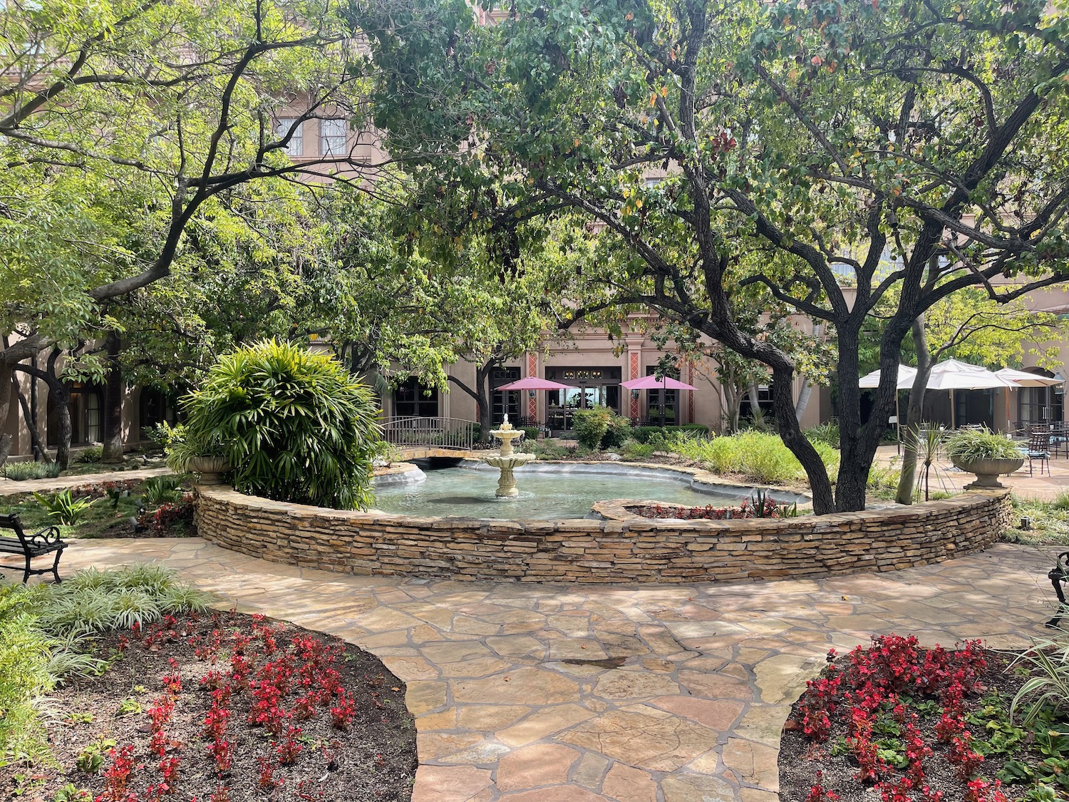 a fountain in a courtyard