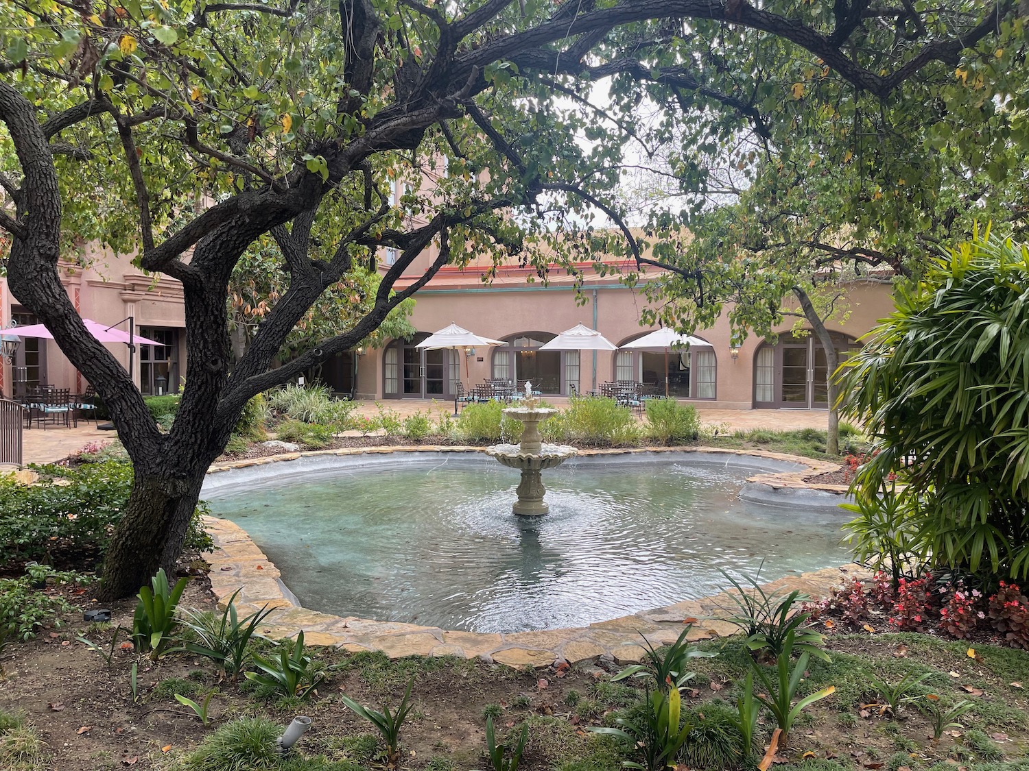 a fountain in a courtyard