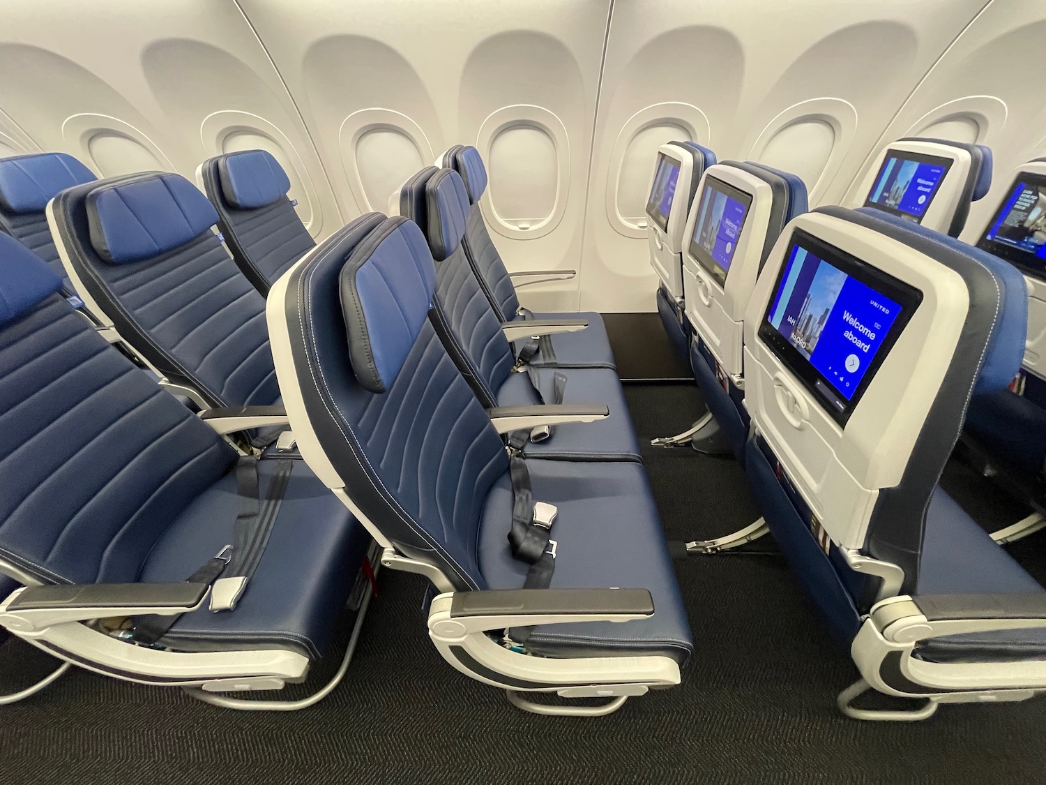 a row of seats in an airplane