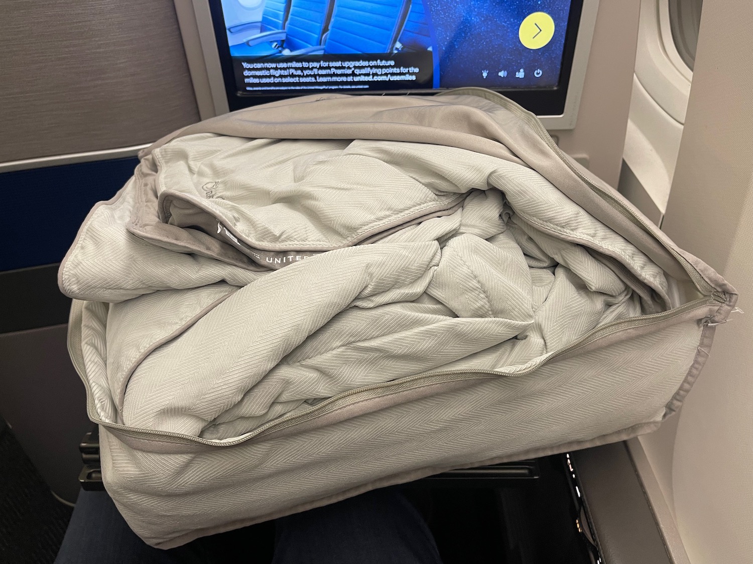 a blanket on a plane
