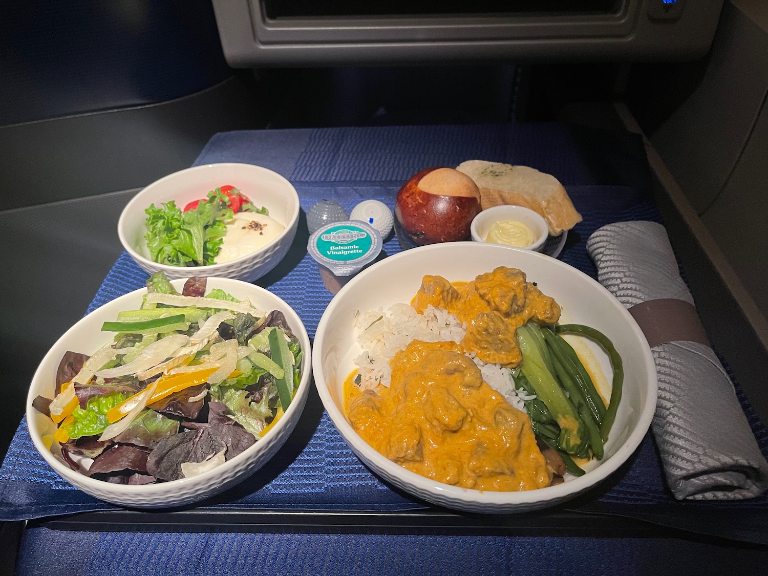 a plate of food on a tray