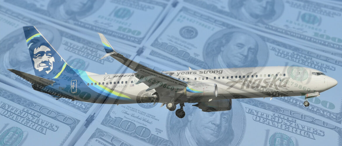 a plane flying over money