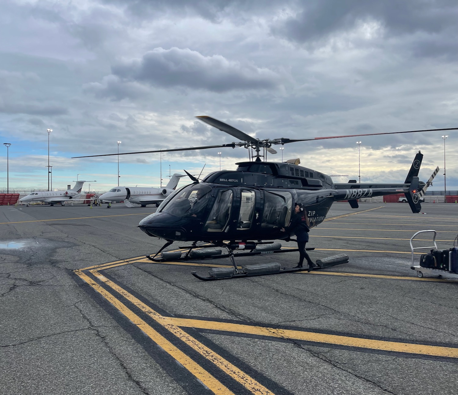 a helicopter on a runway