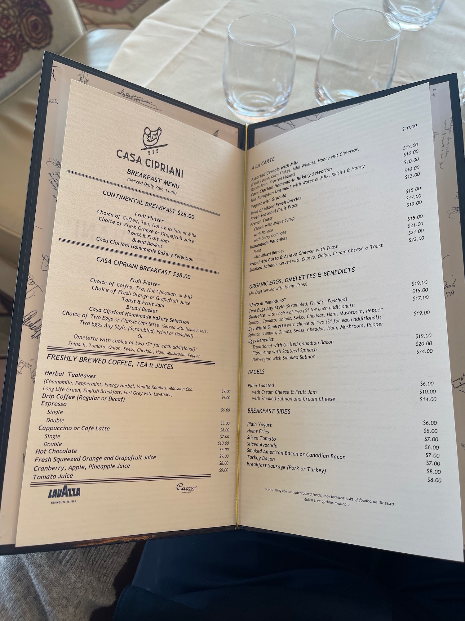 a menu with writing on it