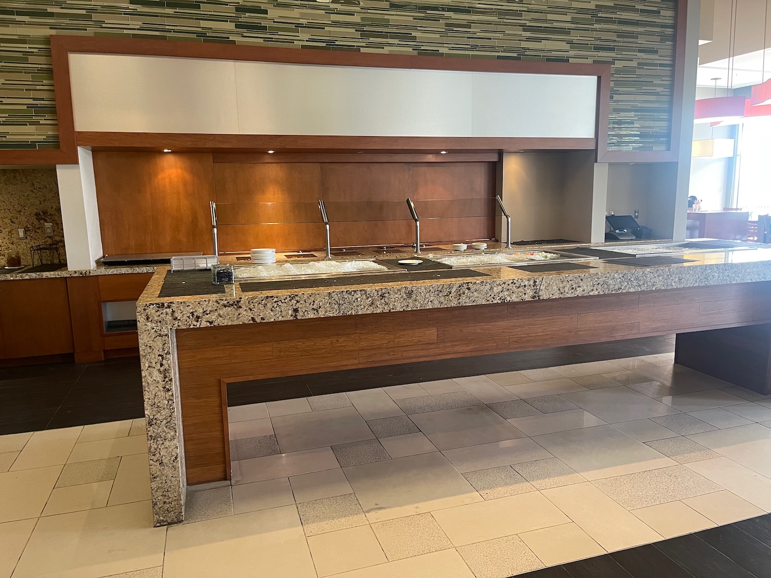 a buffet table in a room