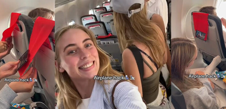 a woman taking a selfie on an airplane