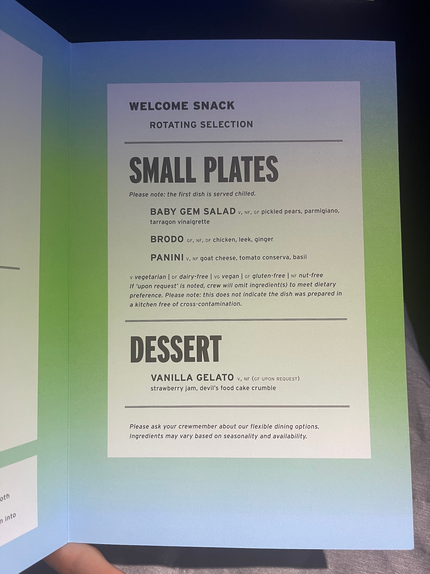 a menu of a restaurant