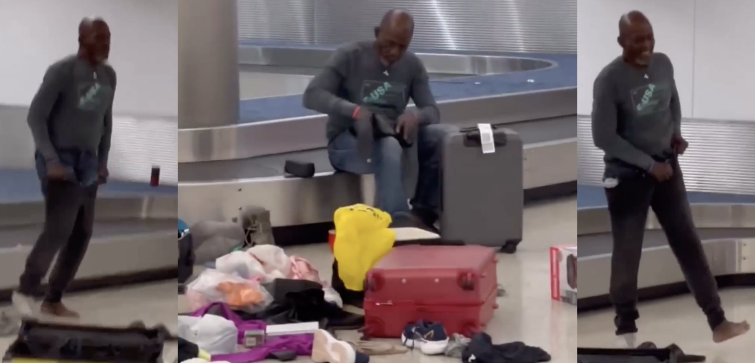 Crazy Man Helps Himself To Unclaimed Luggage Tries On Clothes At Miami Airport Baggage Claim