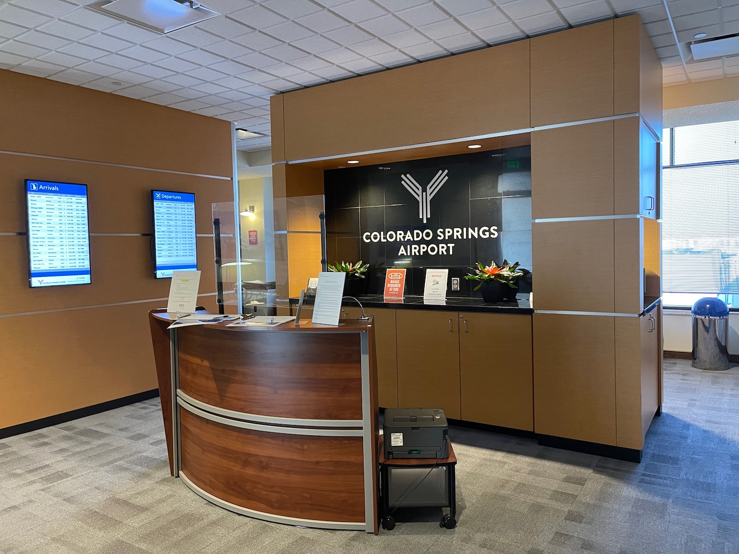 a reception desk in a building