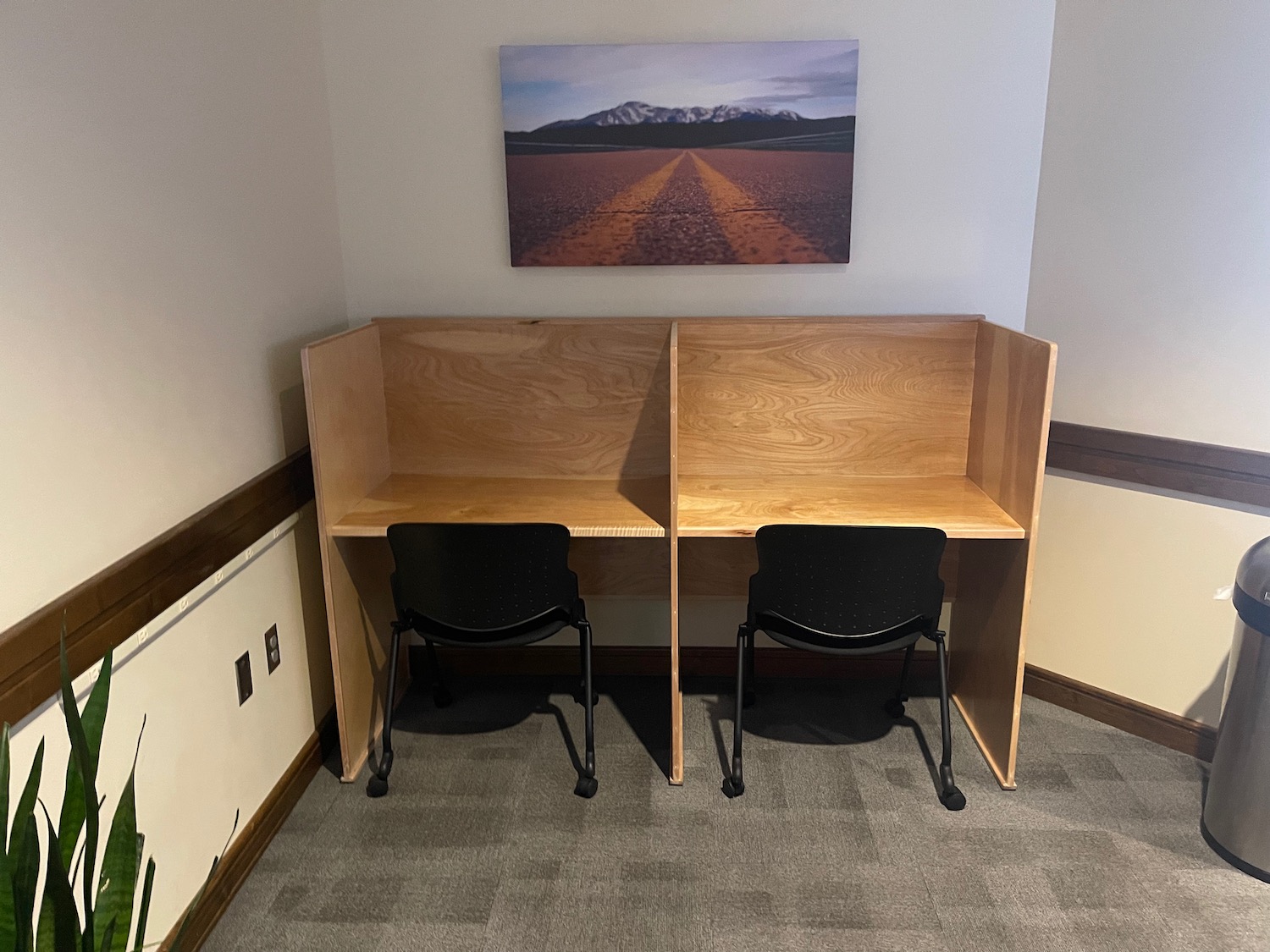 a desks and chairs in a room