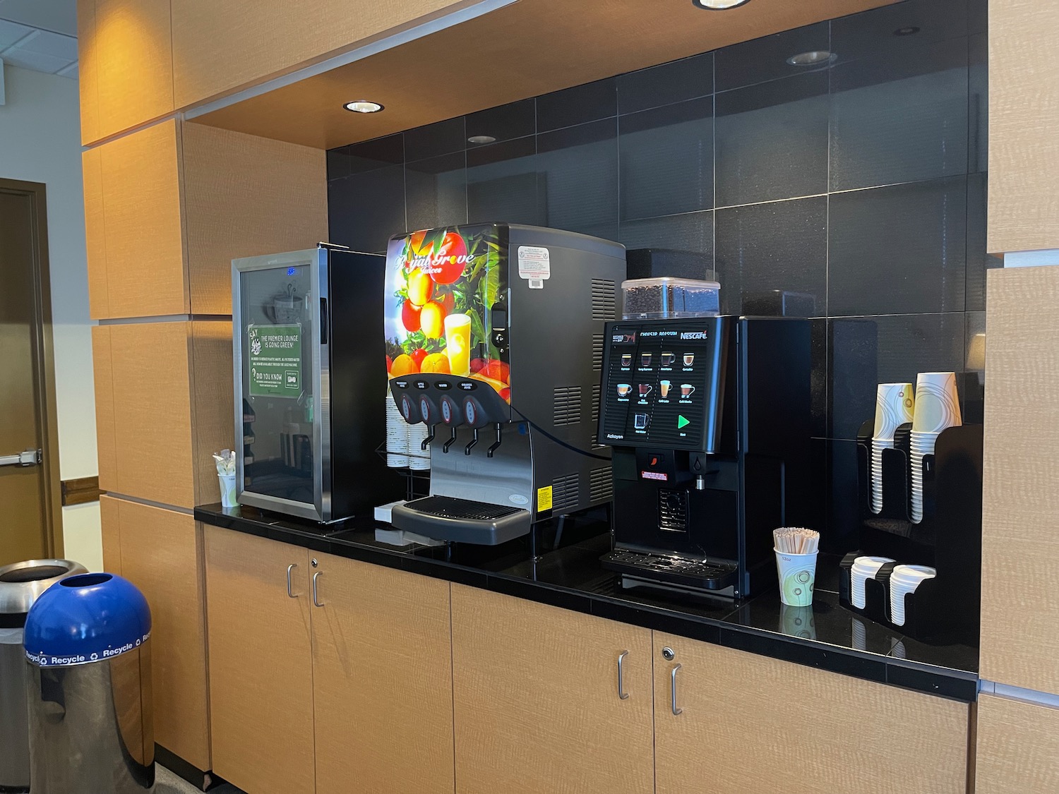 a coffee machine and a beverage dispenser