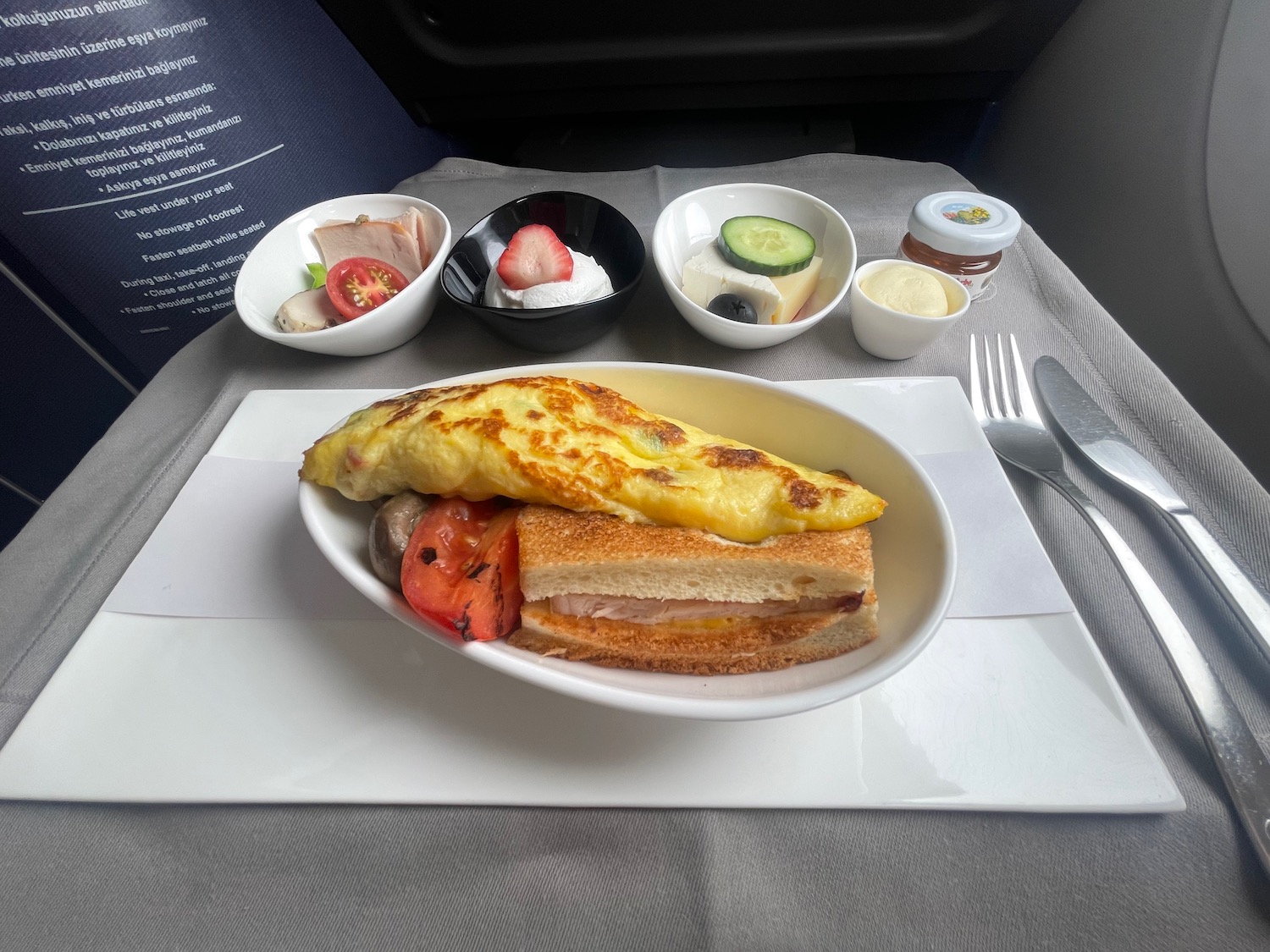 a plate of food on a tray