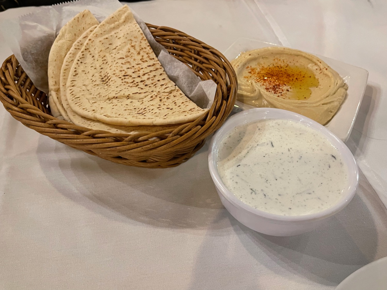 a basket of tortillas and dips