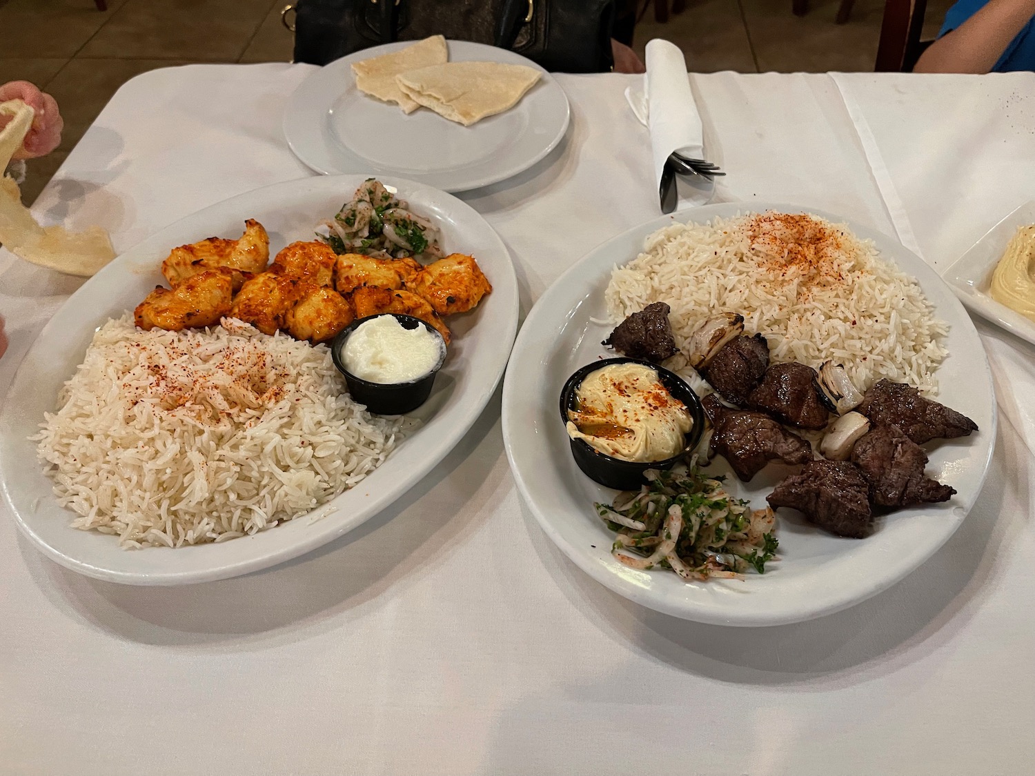 two plates of food on a table