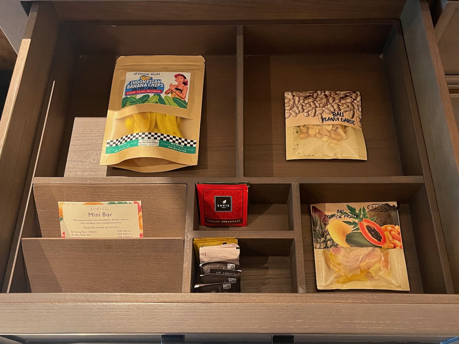 a drawer with a variety of food items