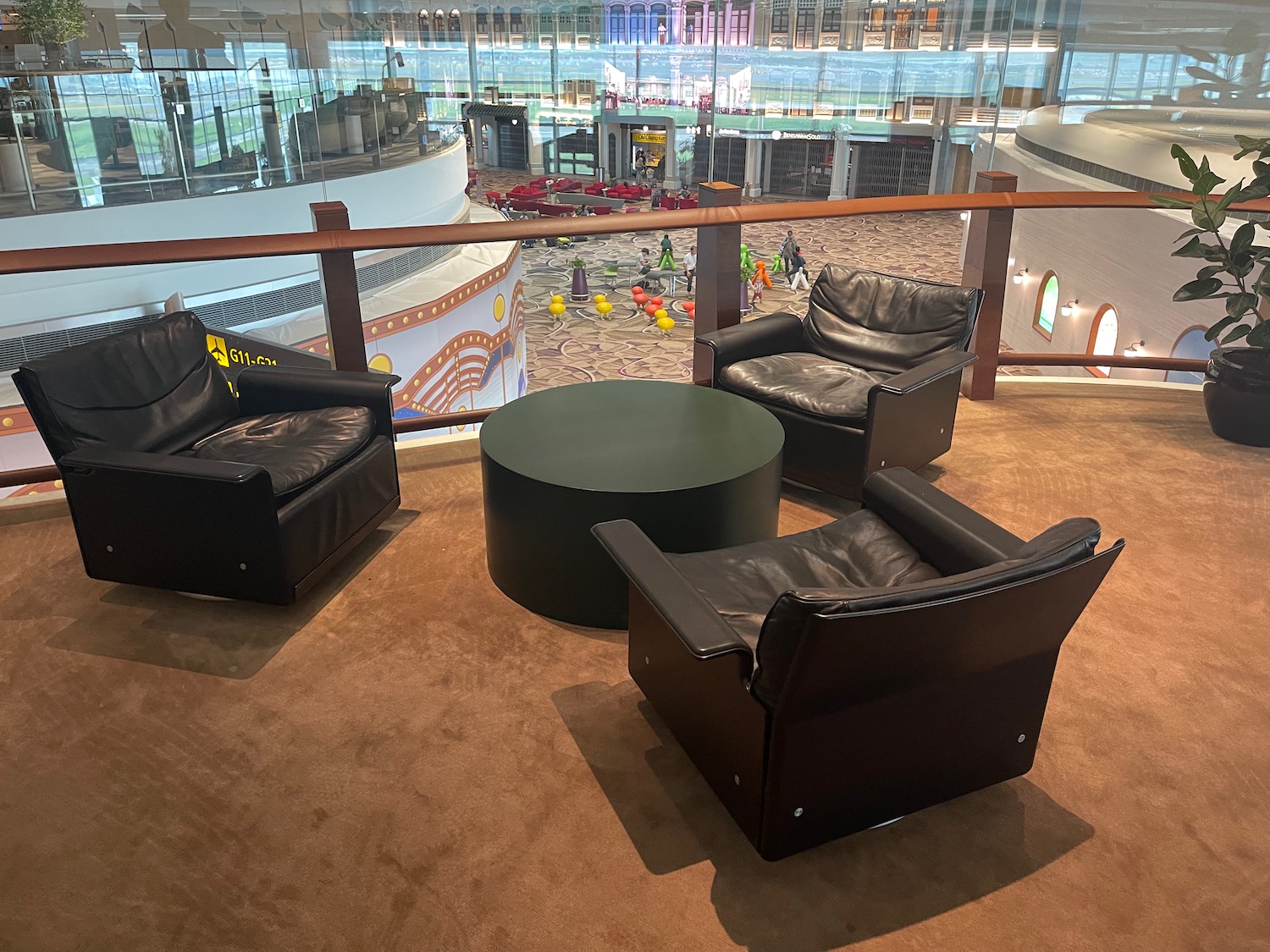 a group of chairs and a table in a room with a playground