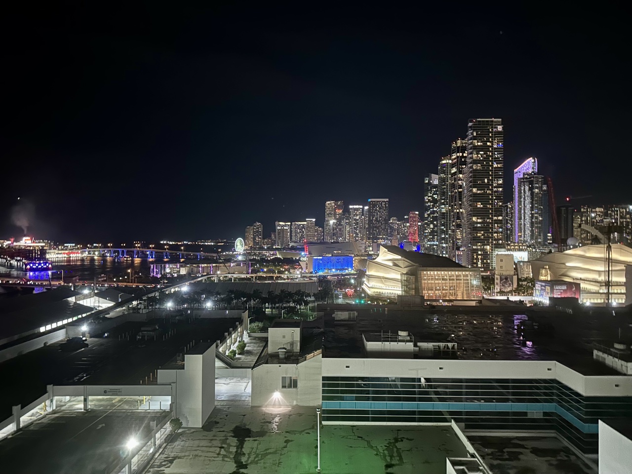 Hilton Miami Downtown parking lot and downtown view