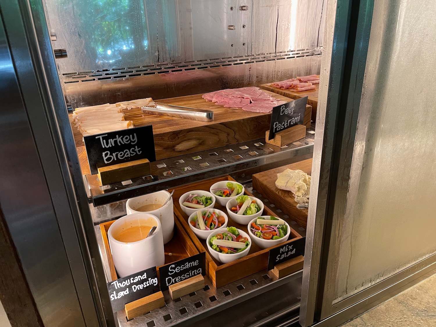 a display case with food on it