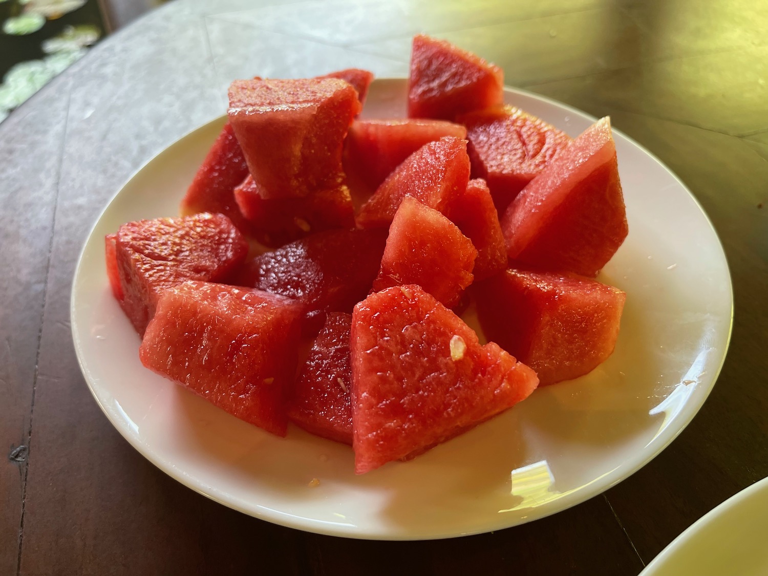 a plate of watermelon slices