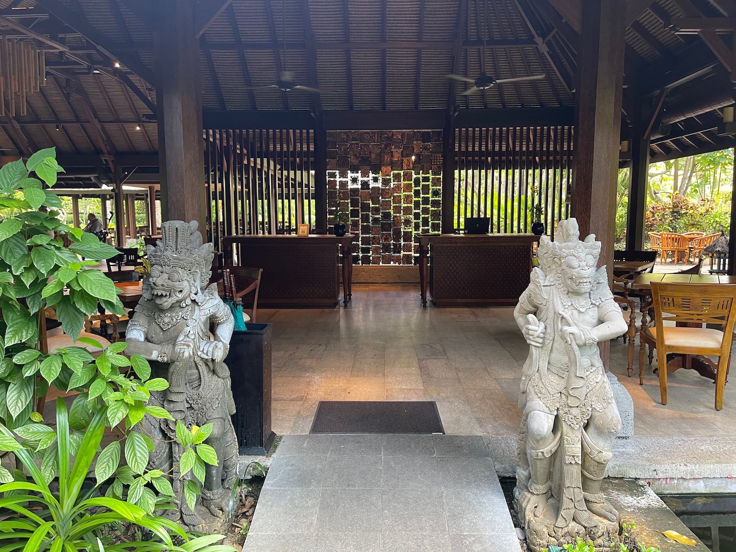 a stone statues in a building