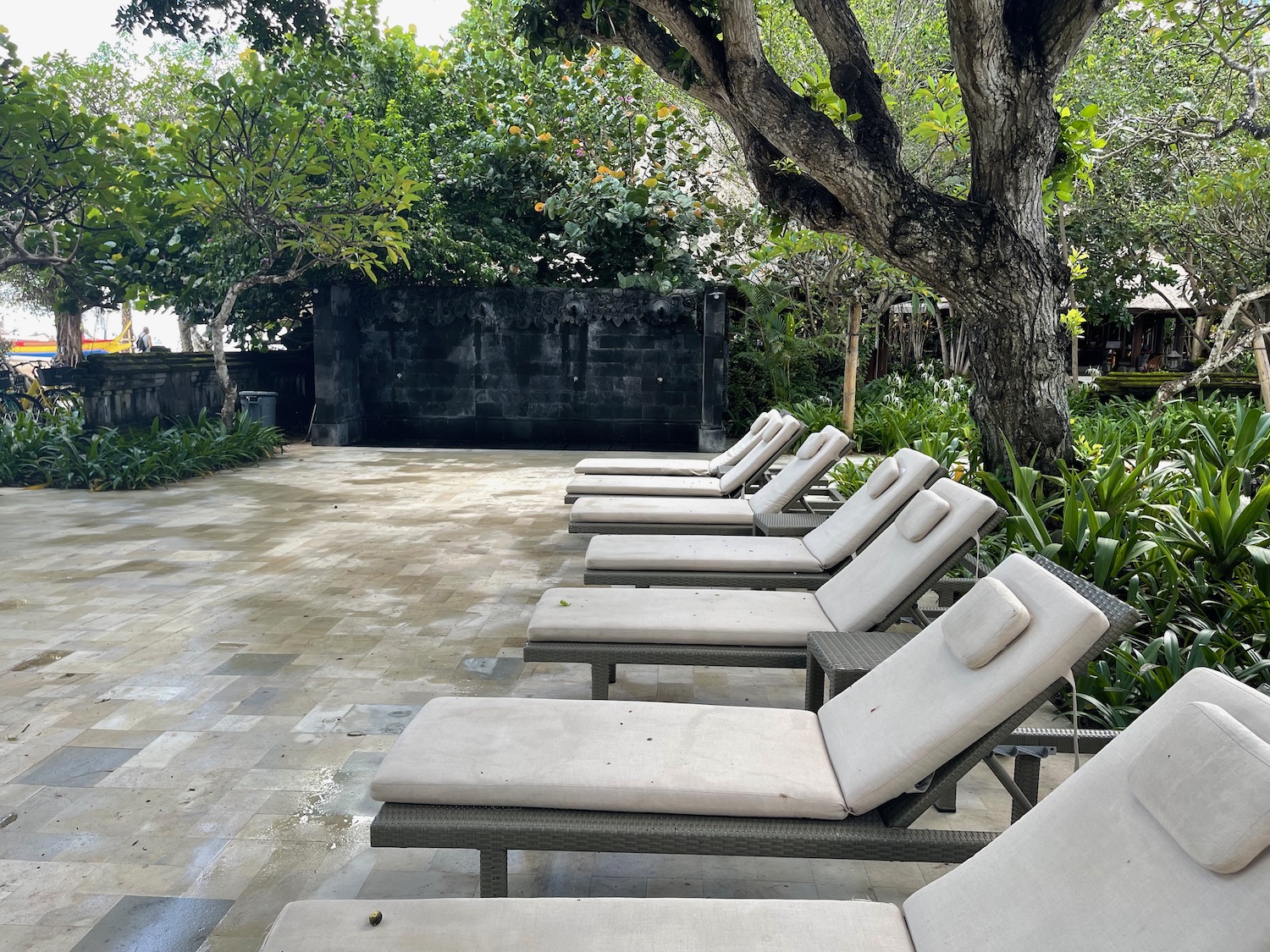 a group of chairs on a patio