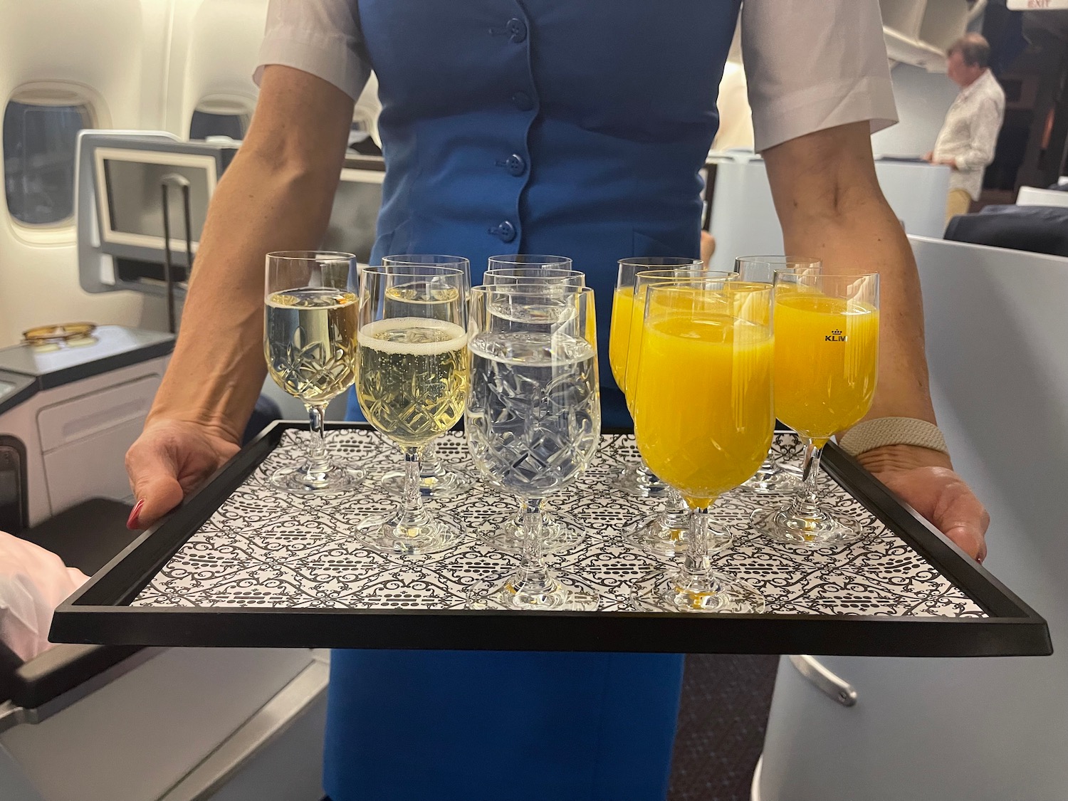 a tray of wine glasses