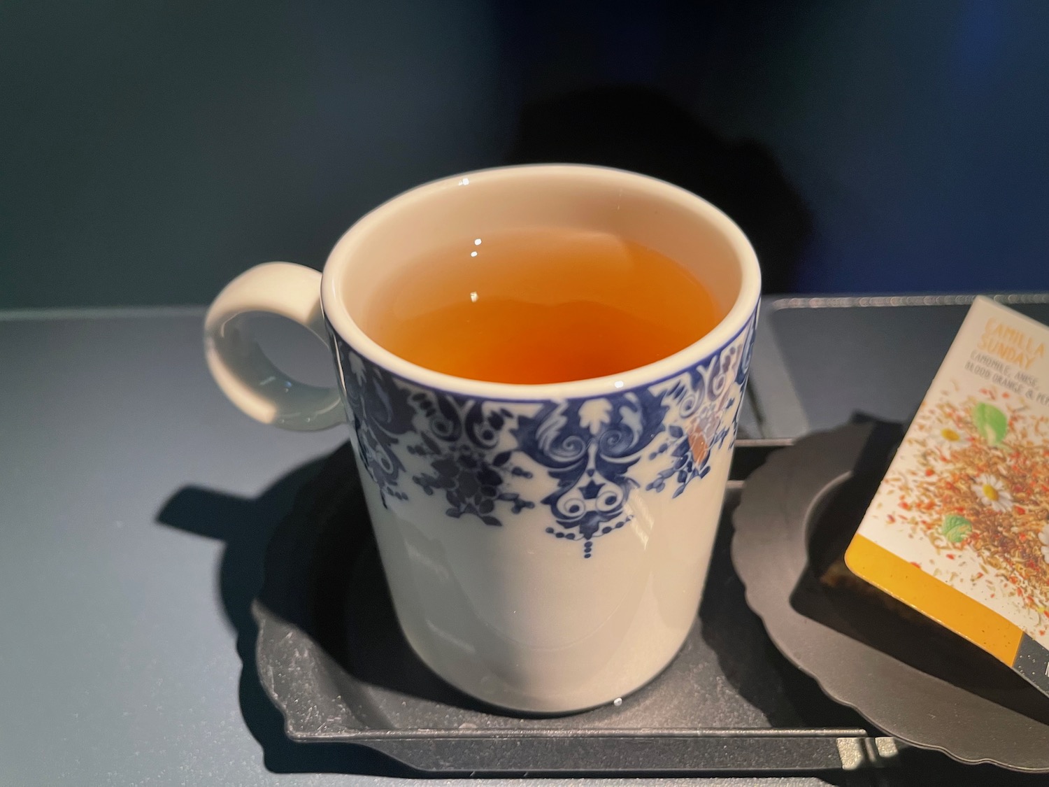 a cup of tea on a tray