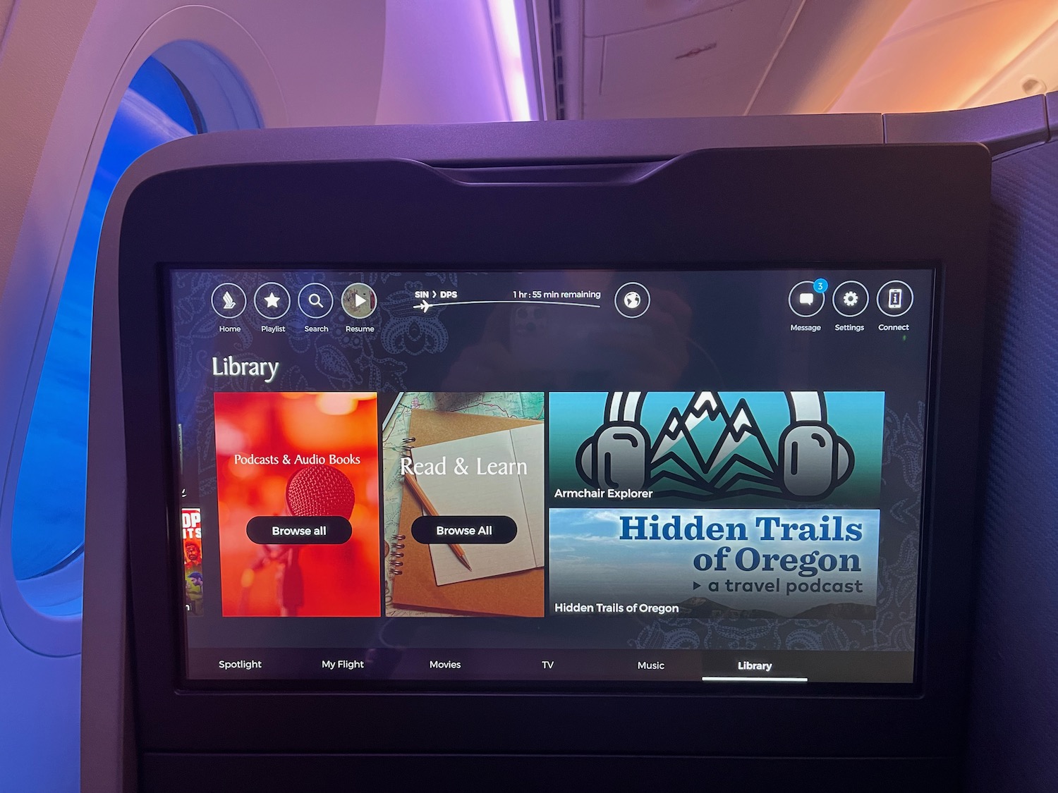 a screen on an airplane