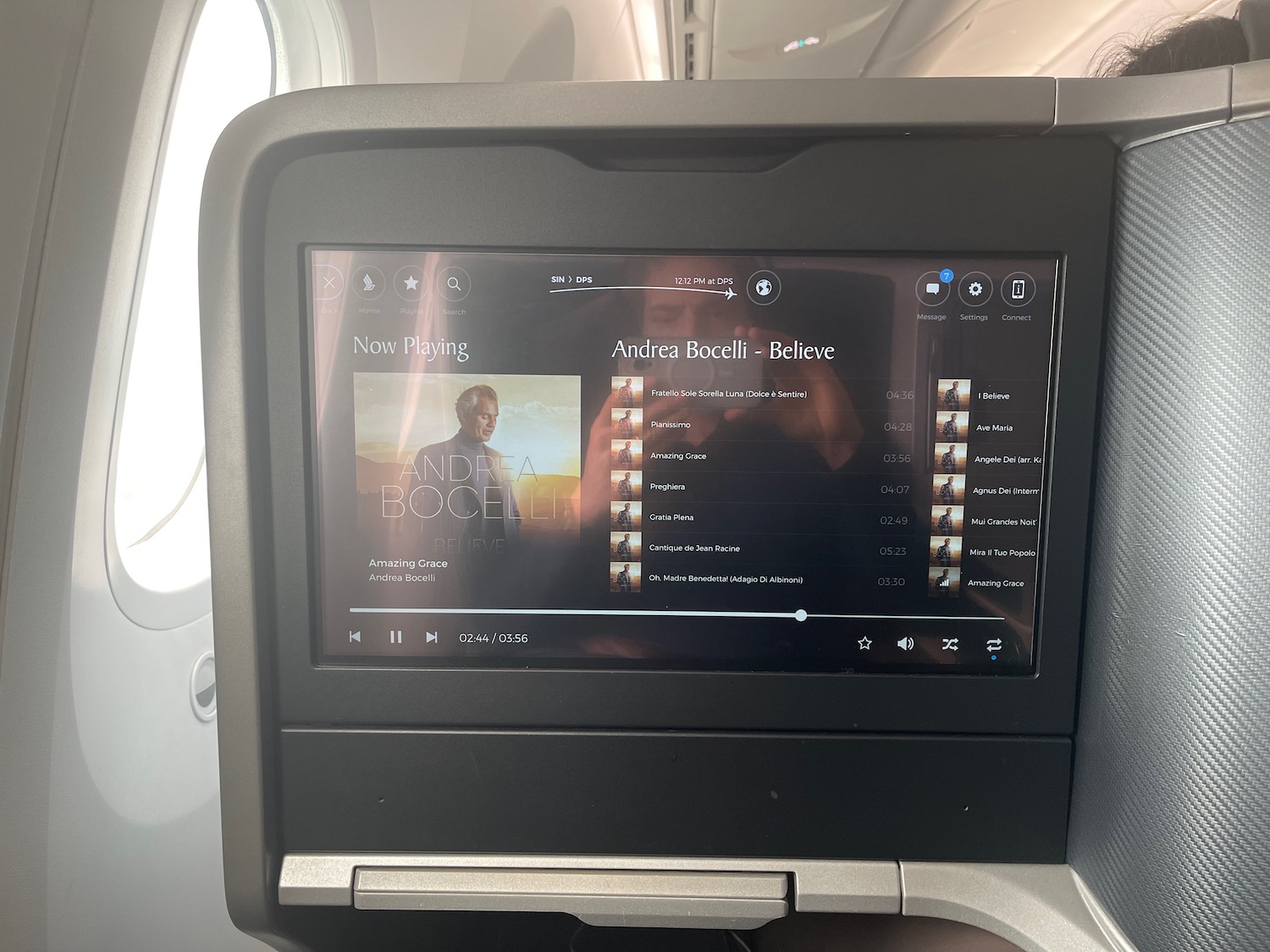 a screen on an airplane