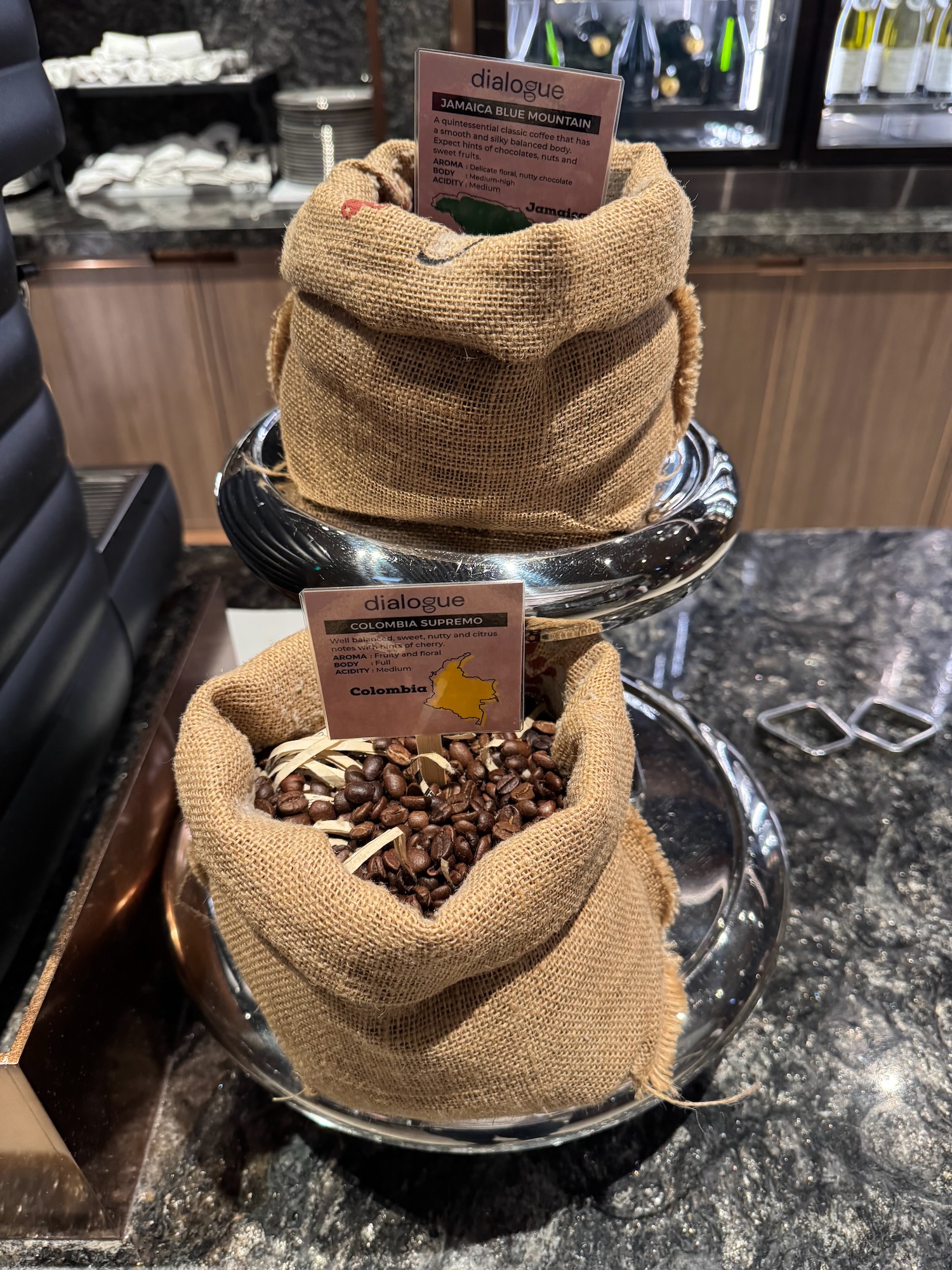 a two burlap bags of coffee beans