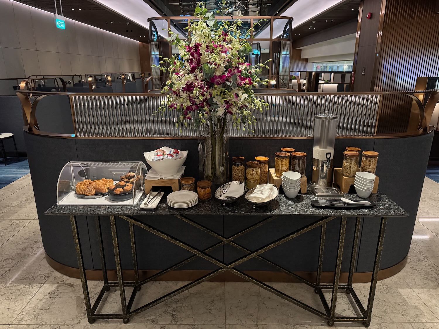a buffet table with food on it
