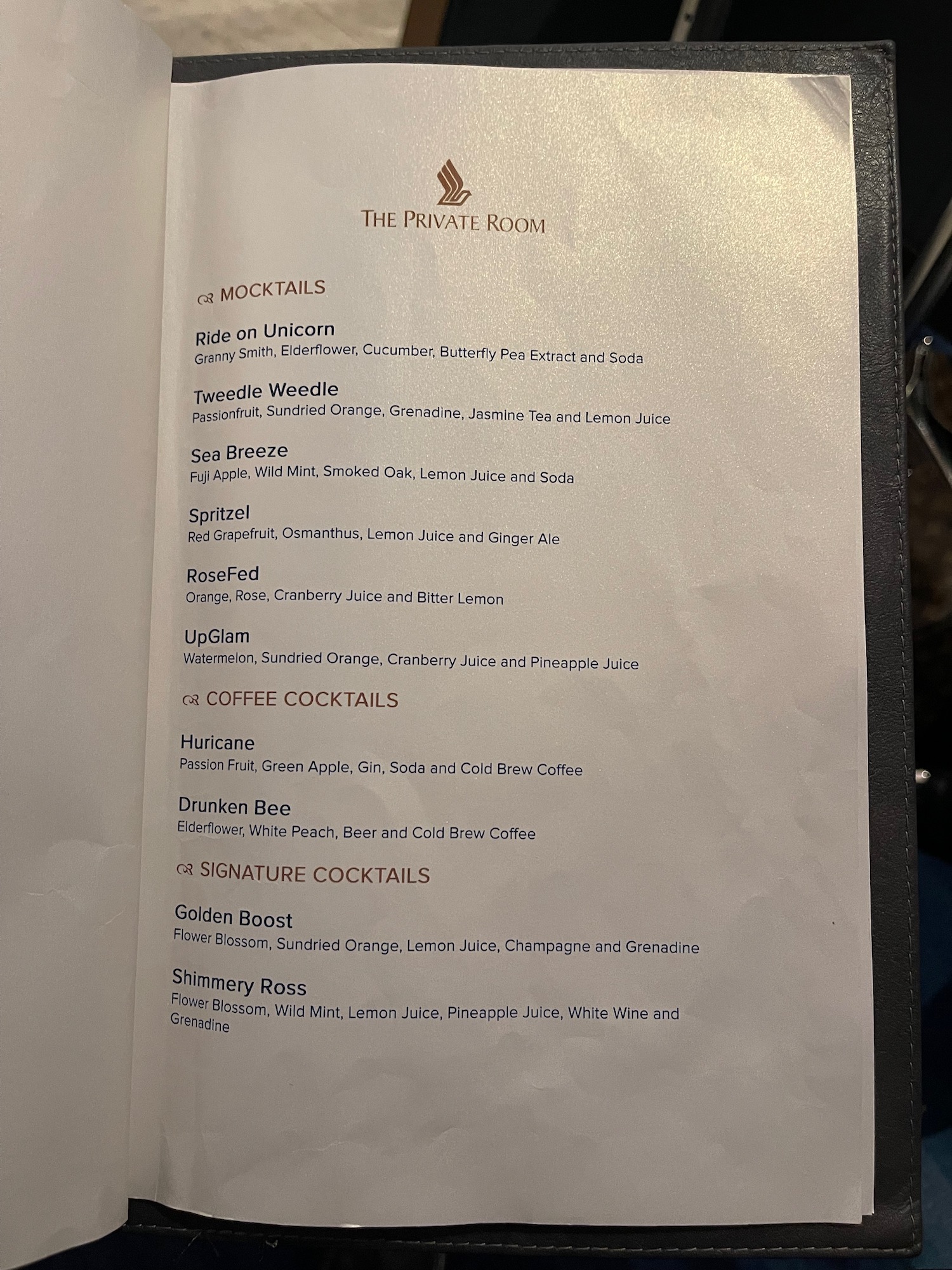 a menu of a restaurant