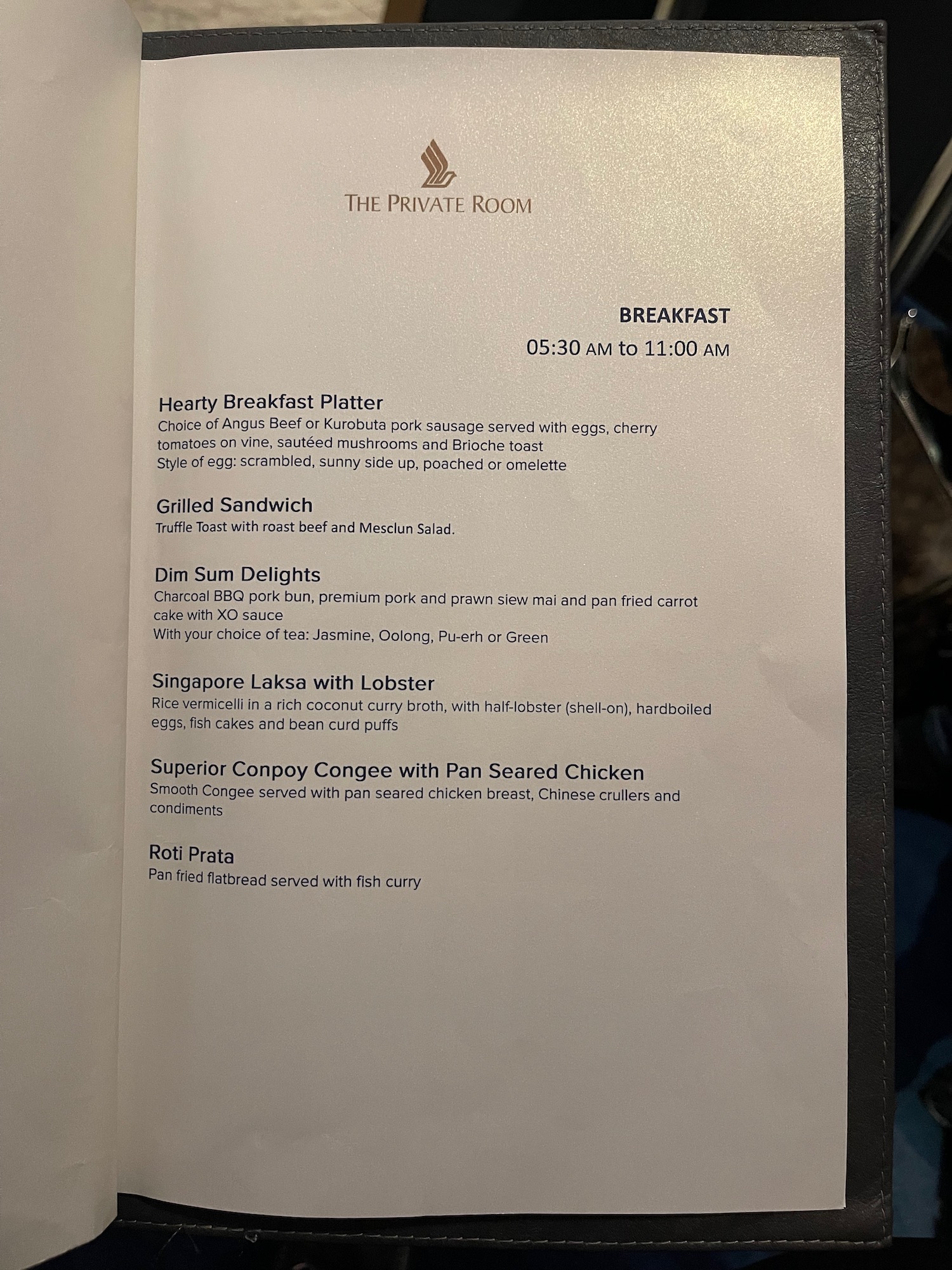 a menu of a hotel