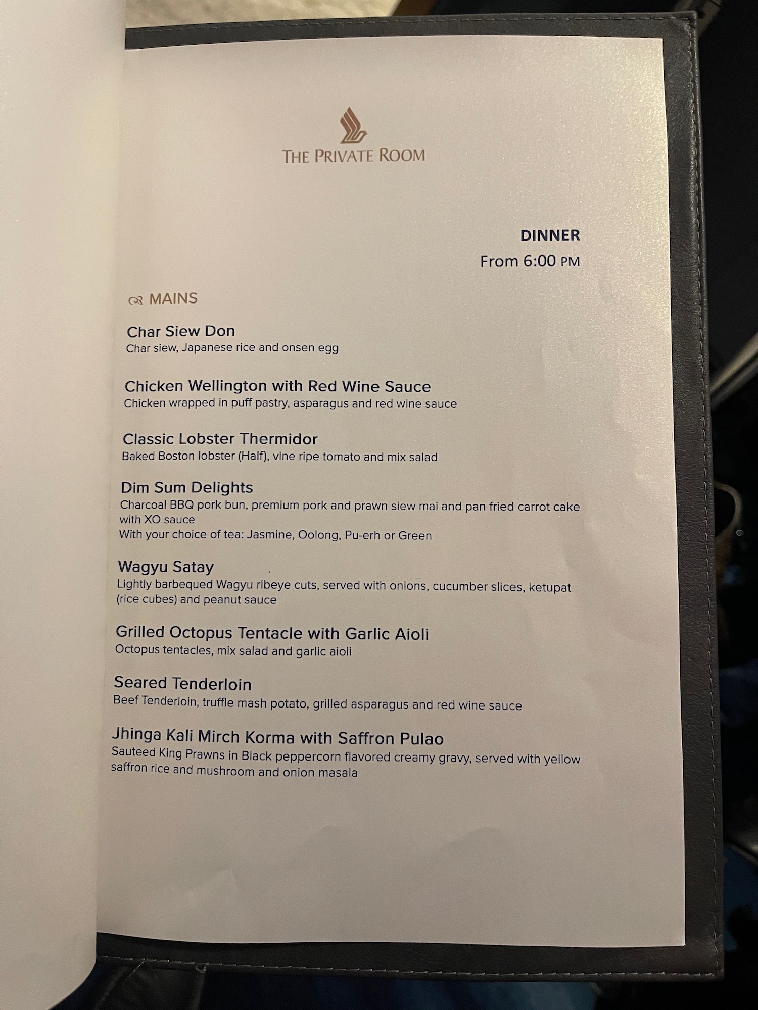 a menu of a restaurant