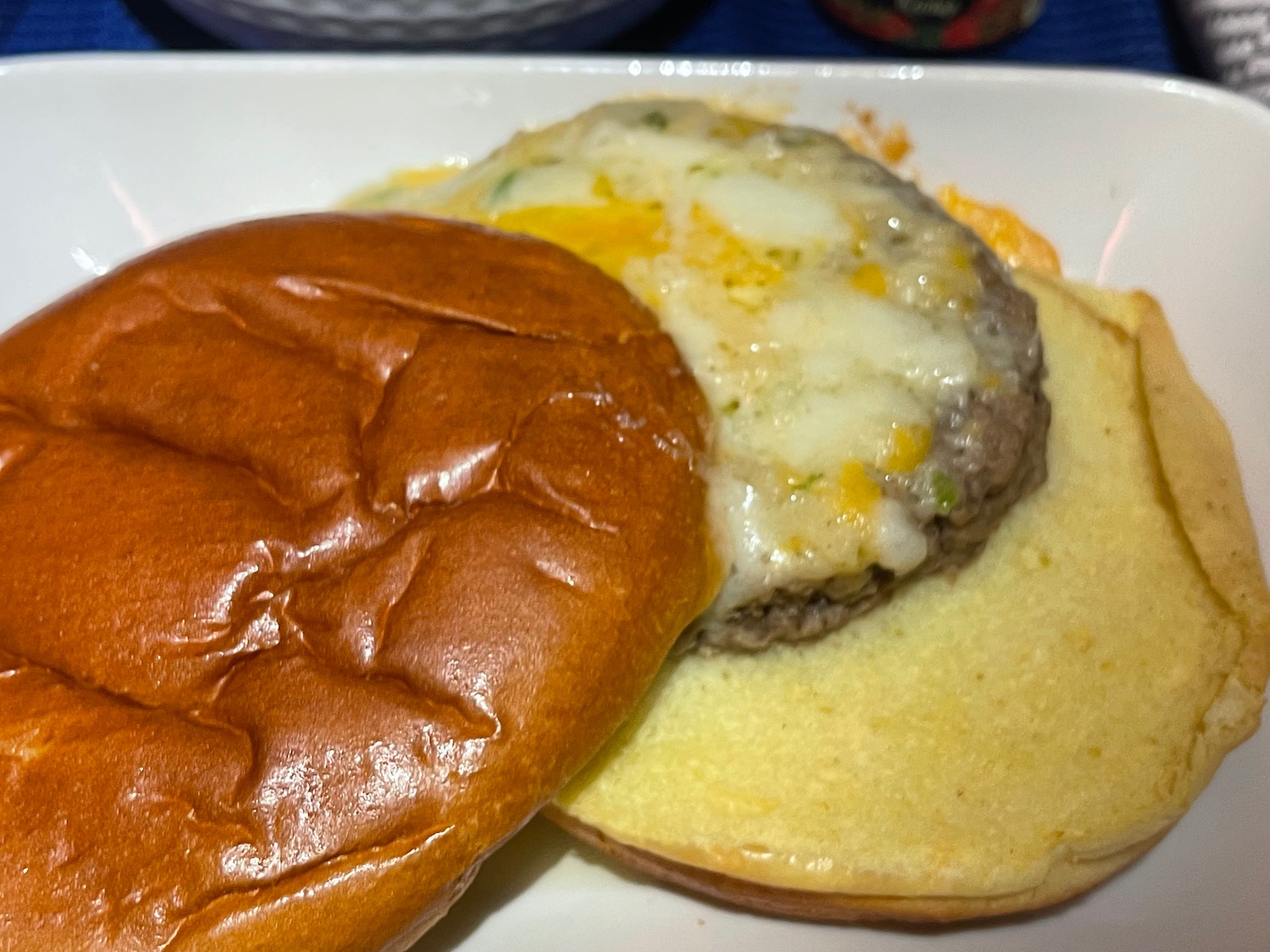 a burger with cheese on top