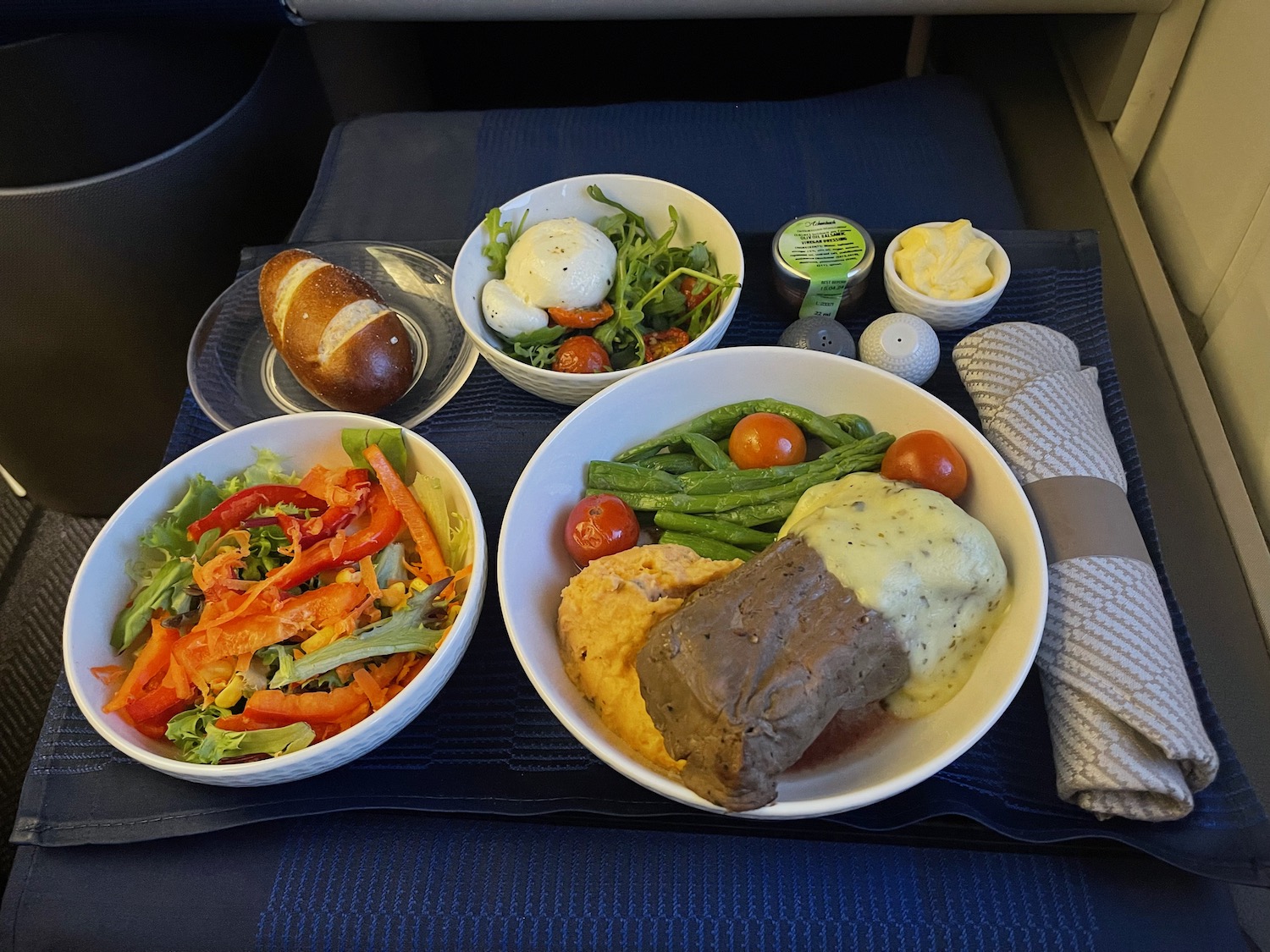 a plate of food on a tray