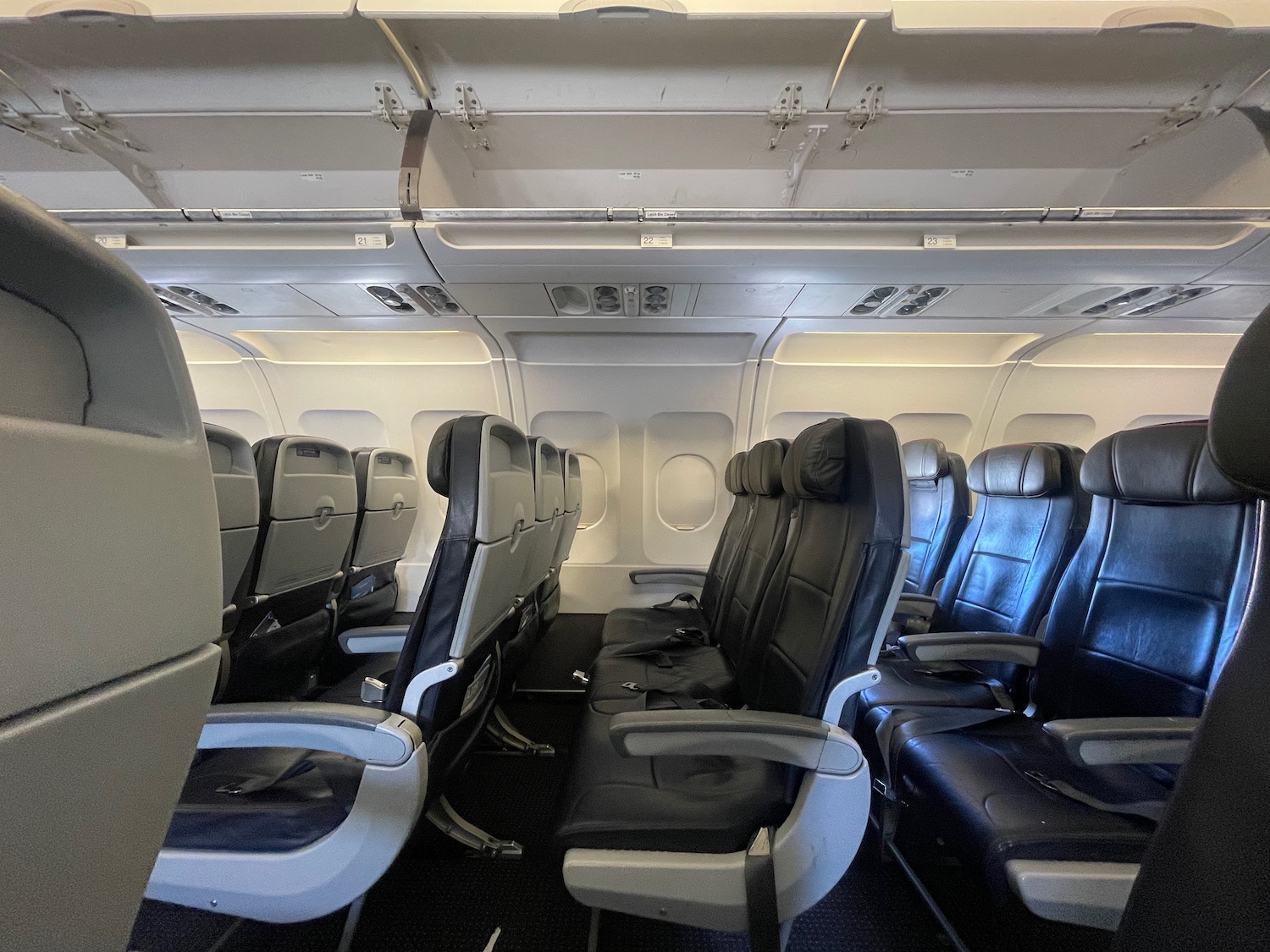 a row of seats in an airplane