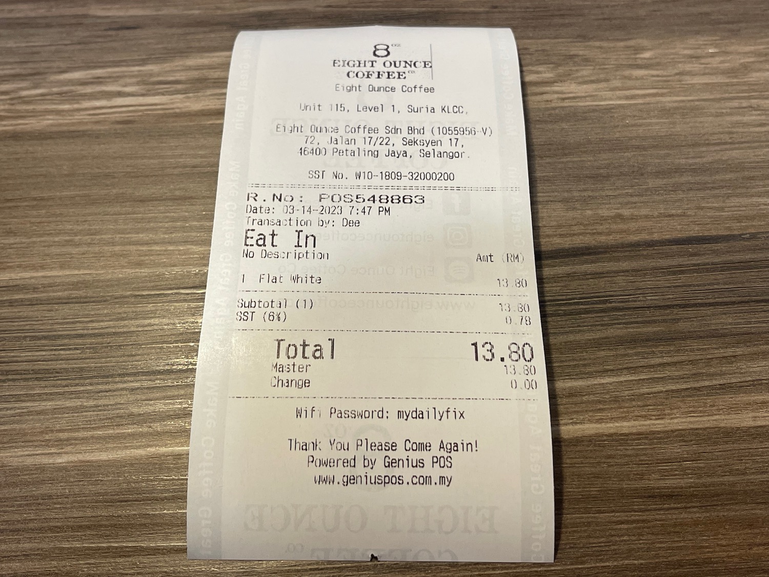 a receipt on a table