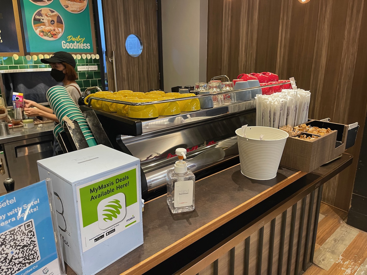 a counter with food items on it