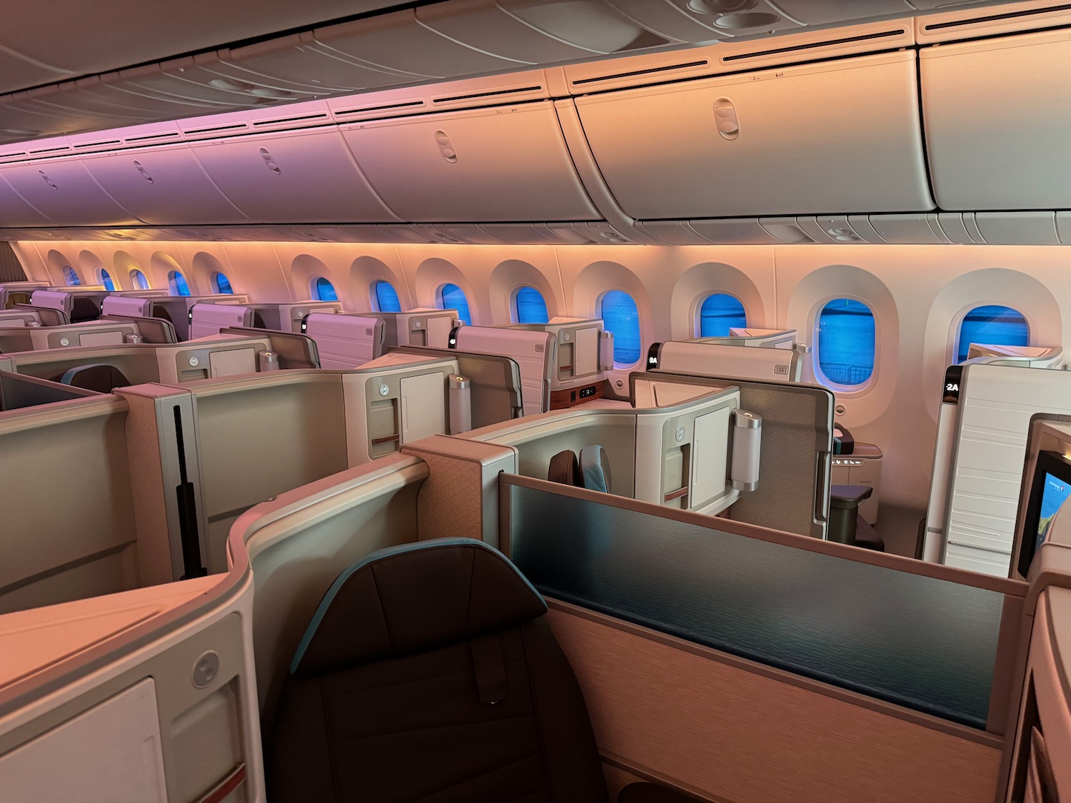 an airplane with many seats and windows