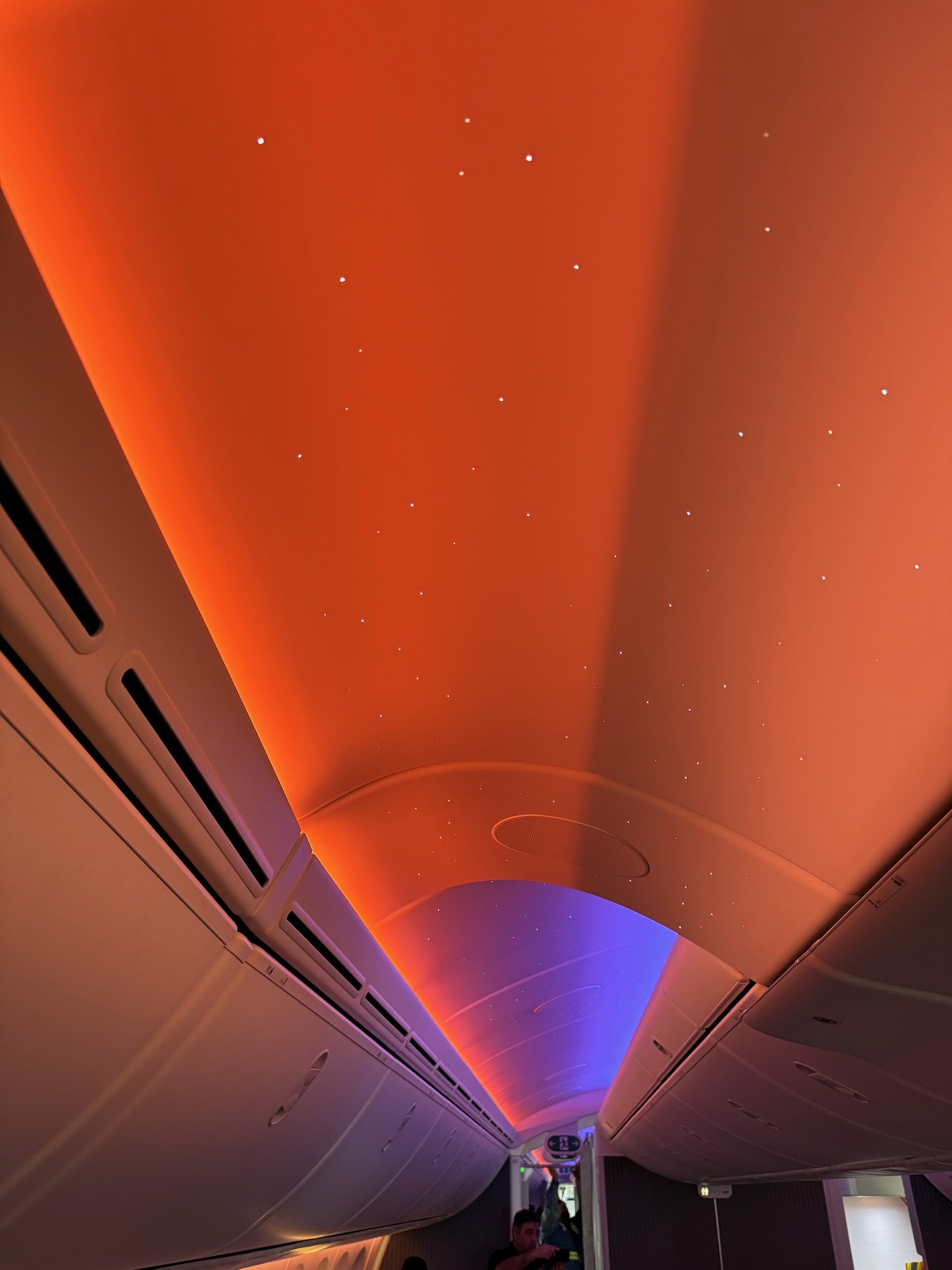 an orange and blue ceiling