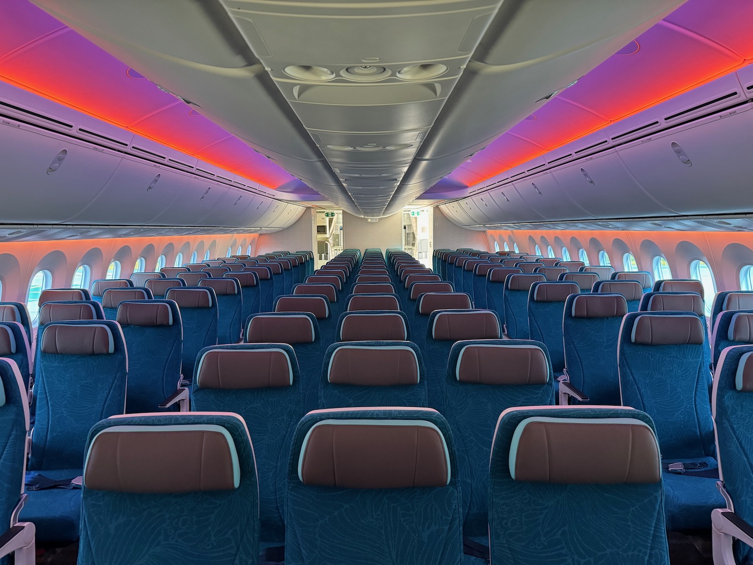 an airplane with blue seats