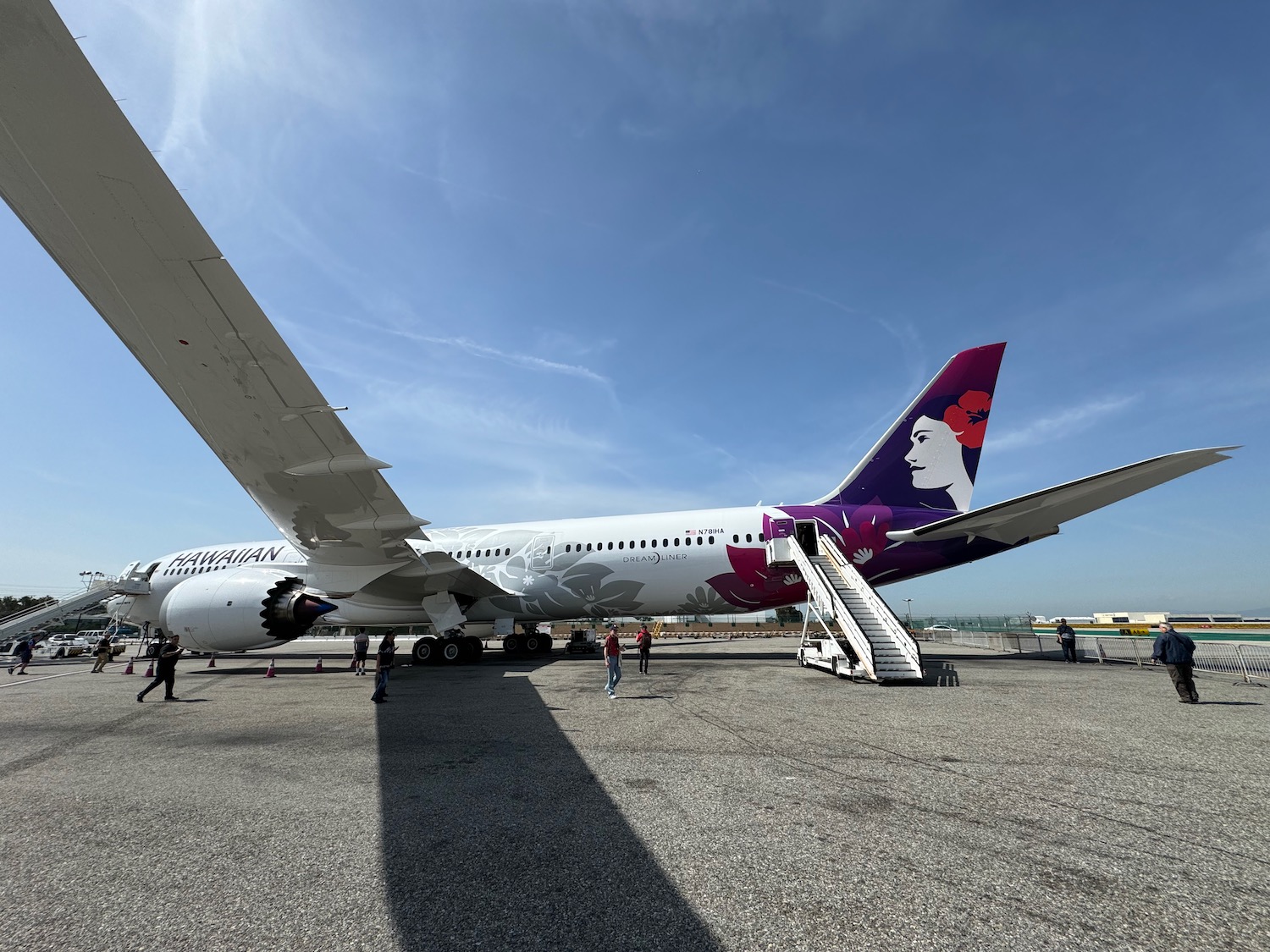 a plane with people standing on the ground