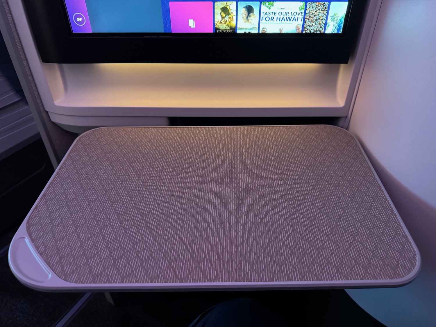 a rectangular table in an airplane