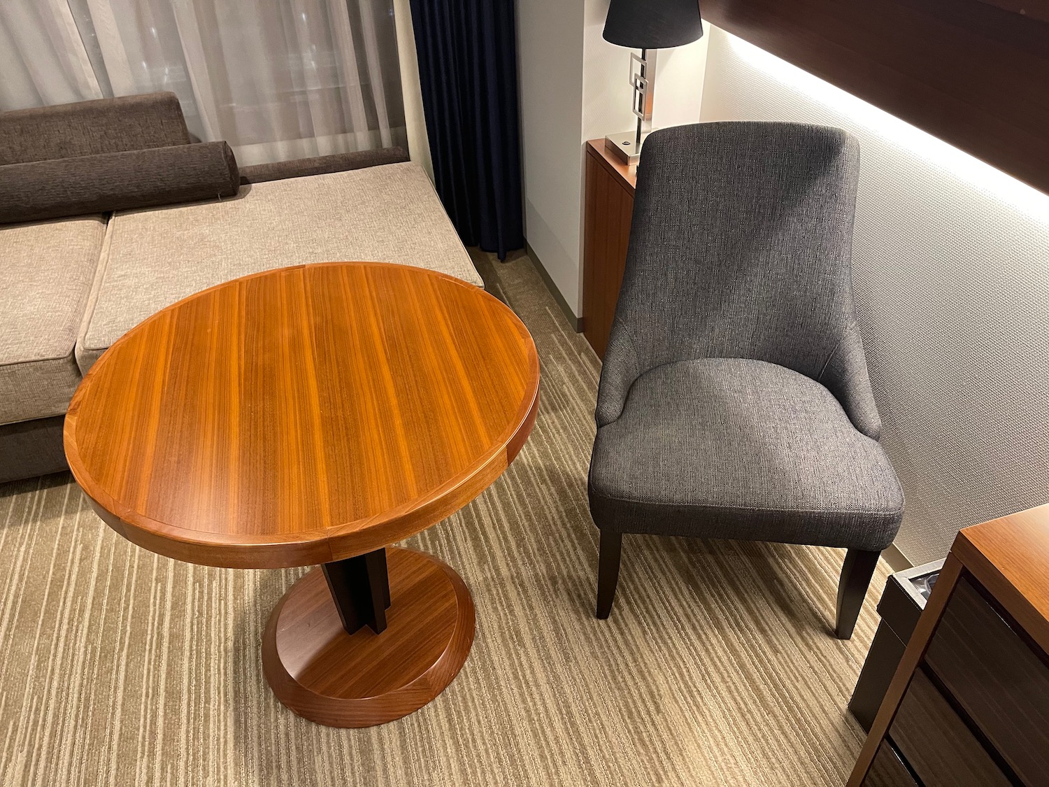 a chair and table in a room