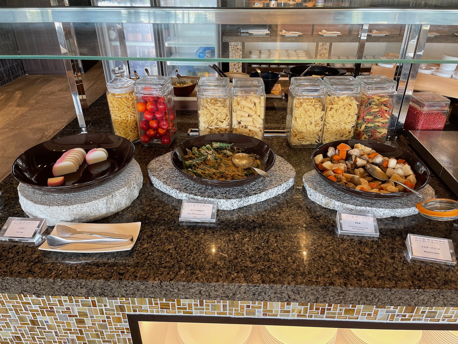 food on plates on a counter