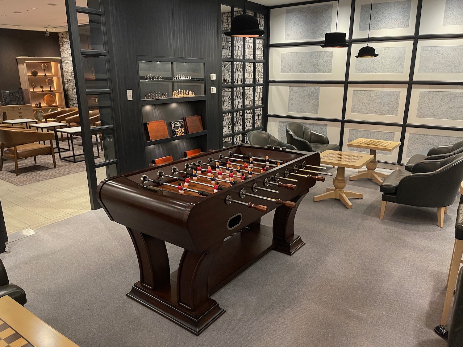 a foosball table in a room