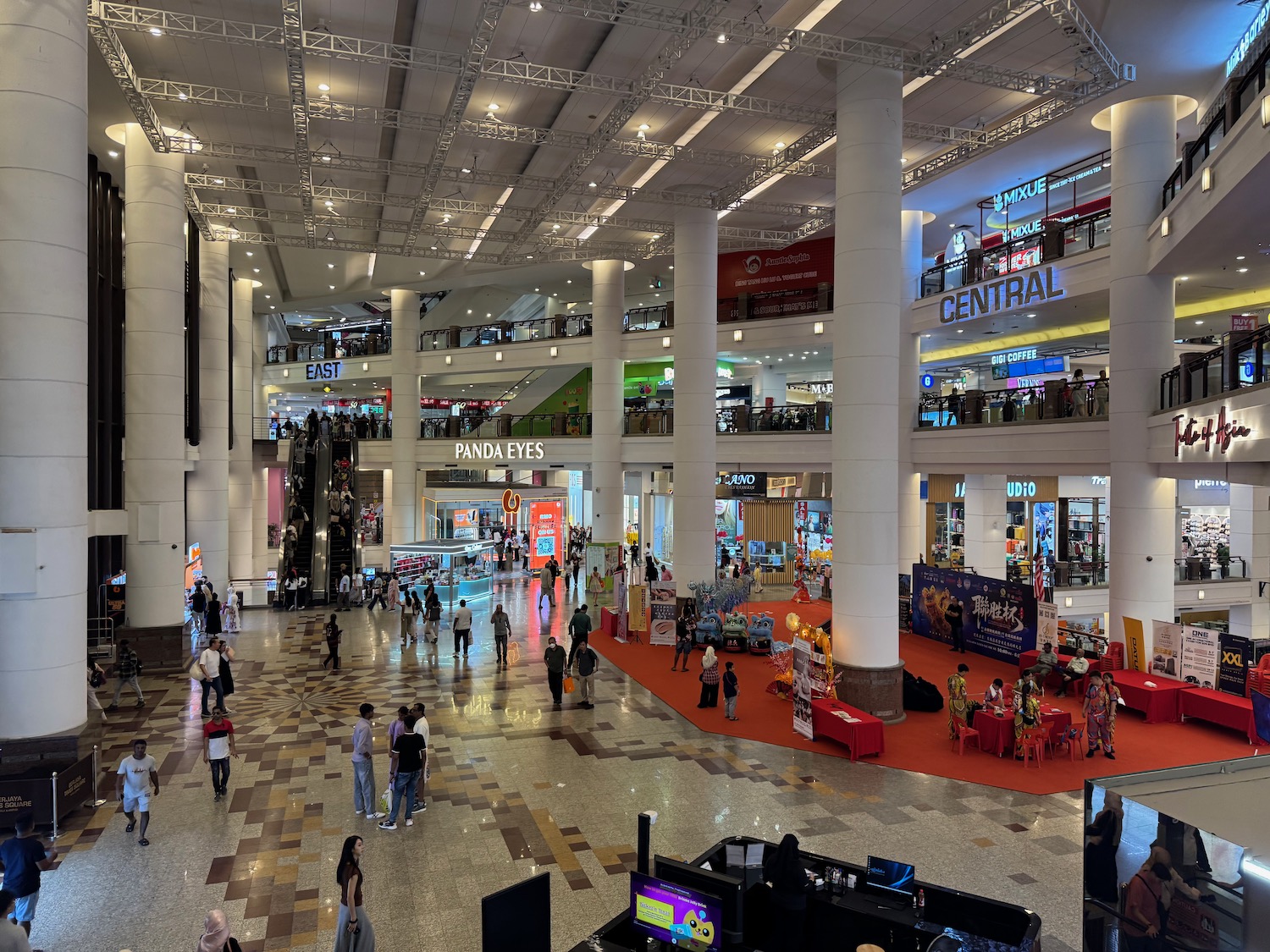 a large building with many people